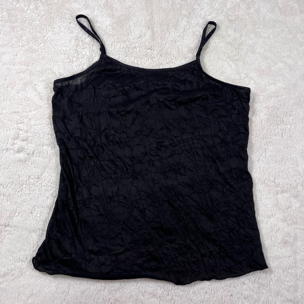 Zenobia Womens Black Crinkle Spaghetti Strap Camisole Tank Top Plus Size 1X NWOT